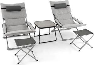 SlickBlue 5-Piece Patio Sling Chair Set Folding Lounge Chairs with Footrests and Coffee Table-Grey