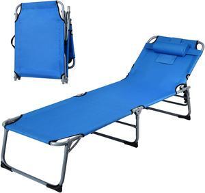 SlickBlue Folding Chaise Lounge Chair with Face Hole for Beach