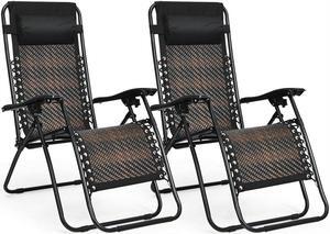 SlickBlue 2 Pieces Folding Patio Rattan Zero Gravity Lounge Chair