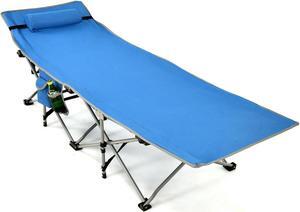 SlickBlue Folding Camping Cot with Side Storage Pocket Detachable Headrest