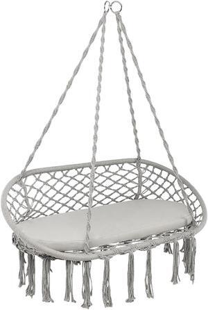 SlickBlue 2 Person Hanging Hammock Chair with Cushion Macrame Swing