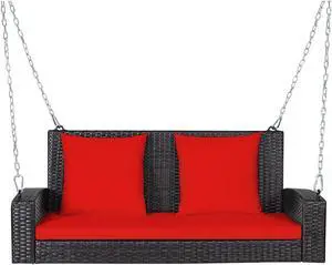 SlickBlue 2-Person Patio Rattan Porch Swing with Cushions
