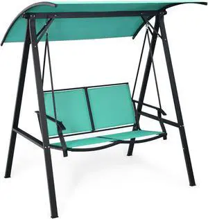 SlickBlue Outdoor Porch Steel Hanging 2-Seat Swing Loveseat with Canopy SlickBlue Outdoor Porch Steel Hanging 2-Seat Swing Loveseat with Canopy