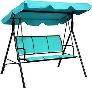 SlickBlue 3 Person Steel Frame Patio Swing with Polyester Angle and Adjustable Canopy