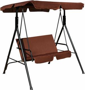 SlickBlue Loveseat Cushioned Patio Steel Frame Swing Glider-Brown