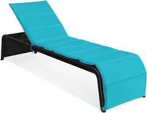 SlickBlue Patio Rattan Lounge Chair Back Adjustable Chaise Recliner  with Cushioned