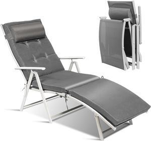 SlickBlue Adjustable Outdoor Lightweight Folding Chaise Lounge Chair with Pillow