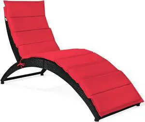 SlickBlue Folding Patio Rattan Lounge Cushioned Portable Chair