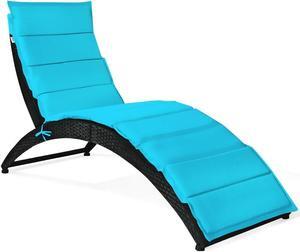 SlickBlue Folding Patio Rattan Lounge Cushioned Portable Chair