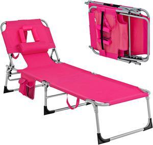 SlickBlue Folding Beach Lounge Chair with Pillow for Outdoor