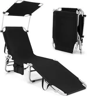 SlickBlue Adjustable Outdoor Beach Patio Pool Recliner with Sun Shade