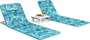 SlickBlue 3 Pieces Beach Lounge Chair Mat Set 2 Adjustable Lounge Chairs with Table Stripe