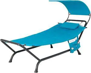 SlickBlue Patio Hanging Chaise Lounge Chair with Canopy Cushion Pillow and Storage Bag