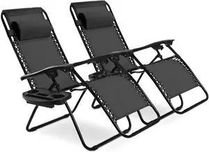 SlickBlue 2 Pieces Folding Lounge Chair with Zero Gravity