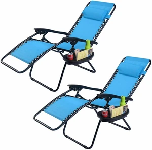 SlickBlue 2 Pieces Folding Lounge Chair with Zero Gravity SlickBlue 2 Pieces Folding Lounge Chair with Zero Gravity