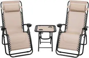 SlickBlue 3 Pieces Folding Portable Zero Gravity Reclining Lounge Chairs Table Set