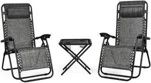 SlickBlue 3 Pieces Folding Portable Zero Gravity Reclining Lounge Chairs Table Set