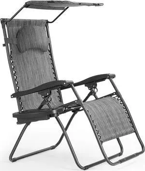 SlickBlue Folding Recliner Lounge Chair with Shade Canopy Cup Holder