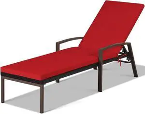 SlickBlue Patio Rattan Lounge Chaise Recliner with Back Adjustable Cushioned