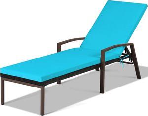 SlickBlue Patio Rattan Lounge Chaise Recliner with Back Adjustable Cushioned-Turquoise