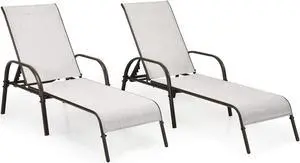 SlickBlue 2 Pcs Outdoor Patio Lounge Chair Chaise Fabric with Adjustable Reclining Armrest