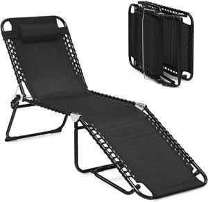 SlickBlue Folding Heightening Design Beach Lounge Chair with Pillow for Patio