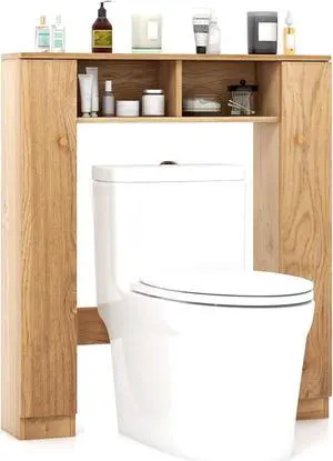 SlickBlue Over The Toilet Storage Cabinet with 2 Open Compartments and 4 Adjustable Shelves-Natural