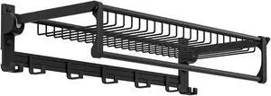 SlickBlue Wall Mounted Towel Shelf with Adjustable Towel Bar and Movable Hooks No Assembly Required