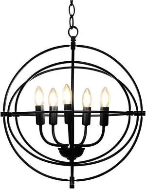 SlickBlue 20 Inch 5 Lights Metal Chandelier with Pivoting Interlocking Rings