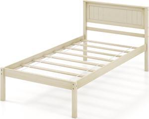 SlickBlue Twin/Full Size Wooden Bed Frame with Headboard and Slat Support