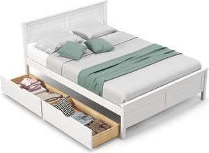 SlickBlue Full Size Bed Frame with Storage Drawers and Solid Wood Headboard