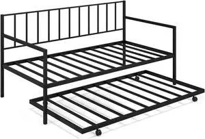 SlickBlue Twin Metal Daybed Sofa Bed Set with Roll Out Trundle