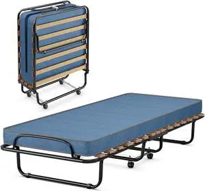 SlickBlue Portable Folding Bed with Memory Foam Mattress and Sturdy Metal Frame