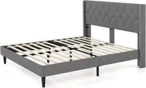 SlickBlue Full/Queen Size Upholstered Platform Bed with Button Tufted Headboard