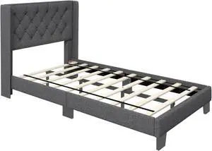 SlickBlue Twin/Full/Queen Size Upholstered Platform Bed with Button Tufted Headboard