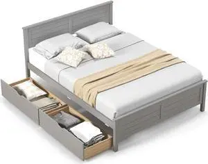 SlickBlue Full Size Bed Frame with Storage Drawers and Solid Wood Headboard