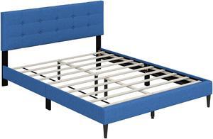SlickBlue Queen Size Upholstered Bed Frame with Vertical Channel Tufted Headboard