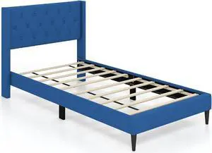 SlickBlue Twin Size Upholstered Platform Bed with Button Tufted Wingback Headboard