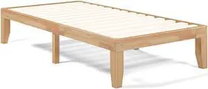 SlickBlue 14 Inch Twin Size Rubber Wood Platform Bed Frame with Wood Slat Support