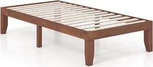 SlickBlue 14 Inch Twin Size Rubber Wood Platform Bed Frame with Wood Slat Support