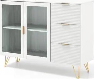 SlickBlue Modern Sideboard Buffet Cabinet with 2 Doors and 3 Drawers for Living Room Dining Room-White