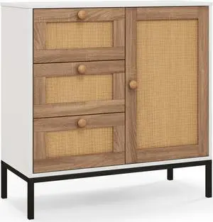 SlickBlue Rattan Sideboard Buffet Cabinet with 1 Door and 3 Drawers-White