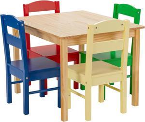 SlickBlue 5 pcs Kids Pine Wood Multicolor Table Chair Set