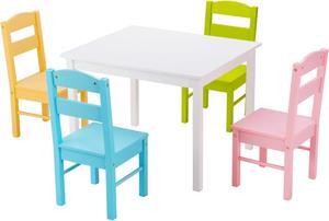 SlickBlue 5 pcs Kids Pine Wood Table Chair Set-White