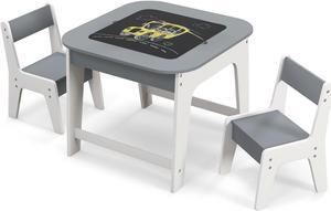 SlickBlue Kid's Table and Chairs Set with Double-sized Tabletop-Gray