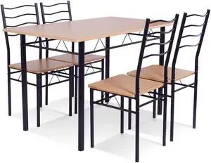 SlickBlue 5 Pieces Wood Metal Dining Table Set with 4 Chairs-Natural