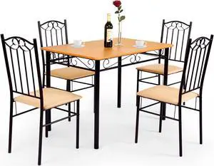 SlickBlue 5 Pieces Dining Set Wooden Table and 4 Cushioned Chairs