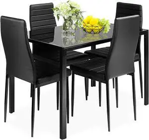 SlickBlue 5 Pieces Metal Frame and Glass Tabletop Dining Set