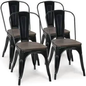 SlickBlue 18 Inch Height Set of 4 Stack-able Style Metal Wood Dining Chair
