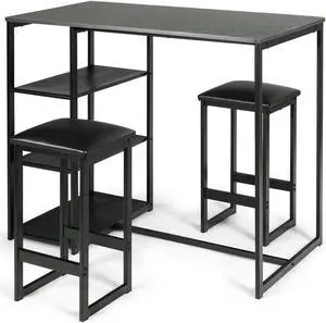 SlickBlue 3 pcs Dining Set with Faux Marble Top Table and 2 Stools-Black